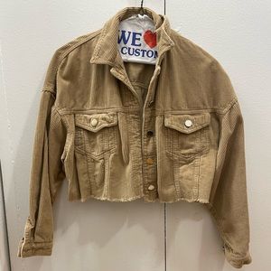 Zara cropped corduroy teddy brown denim jacket